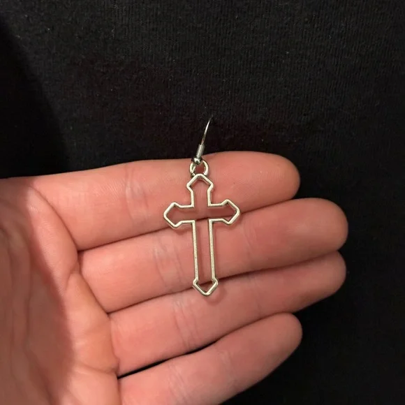 Handmade Silver Cross Earrings - Picture 2 of 3